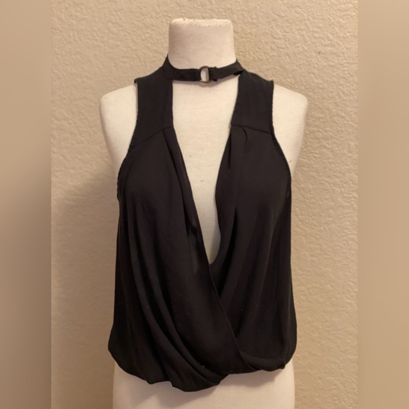 Free People So Fine Tank - Black Chiffon Surplice Tank with Snap Details - Picture 4 of 5